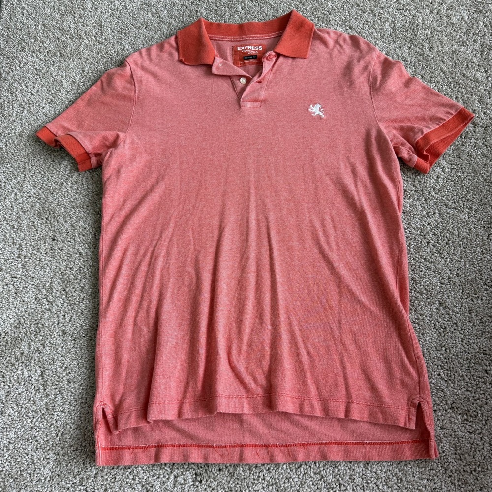 Express Pique Polo Shirt Mens M Red Heather Solid Knit Short Sleeve Modern Fit
